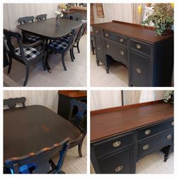 Refinished Dining Set, Table, 6 Chairs & Sideboard/Buffet