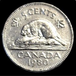 Canada 1980 ** 5 Cents Elizabeth II Canadian Nickel