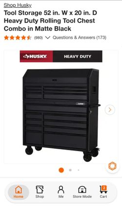 Husky.
Tool Storage 52 2i in. W x 20 in. D Heavy Duty Rolling Tool Chest Combo in Matte Black