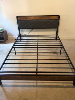 Queen Size Bed Frame with Charging Station