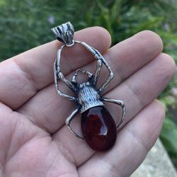 Sterling Silver Cherry Amber Pendant 925 Fall Decor 