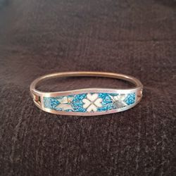 Crushed Turquoise, Abalone Shell & Mother of Pearl Cuff Bracelet 