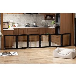 Freestanding Pet Gate for Dogs, Foldable Wooden Dog Gate for House, Extra Wide Dog gate, Indoor Dog Gate for Stair, Doorway, Hall, Support Feet Includ
