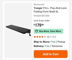 Traeger P.A.L. Pop-And-Lock Folding Front Shelf XL