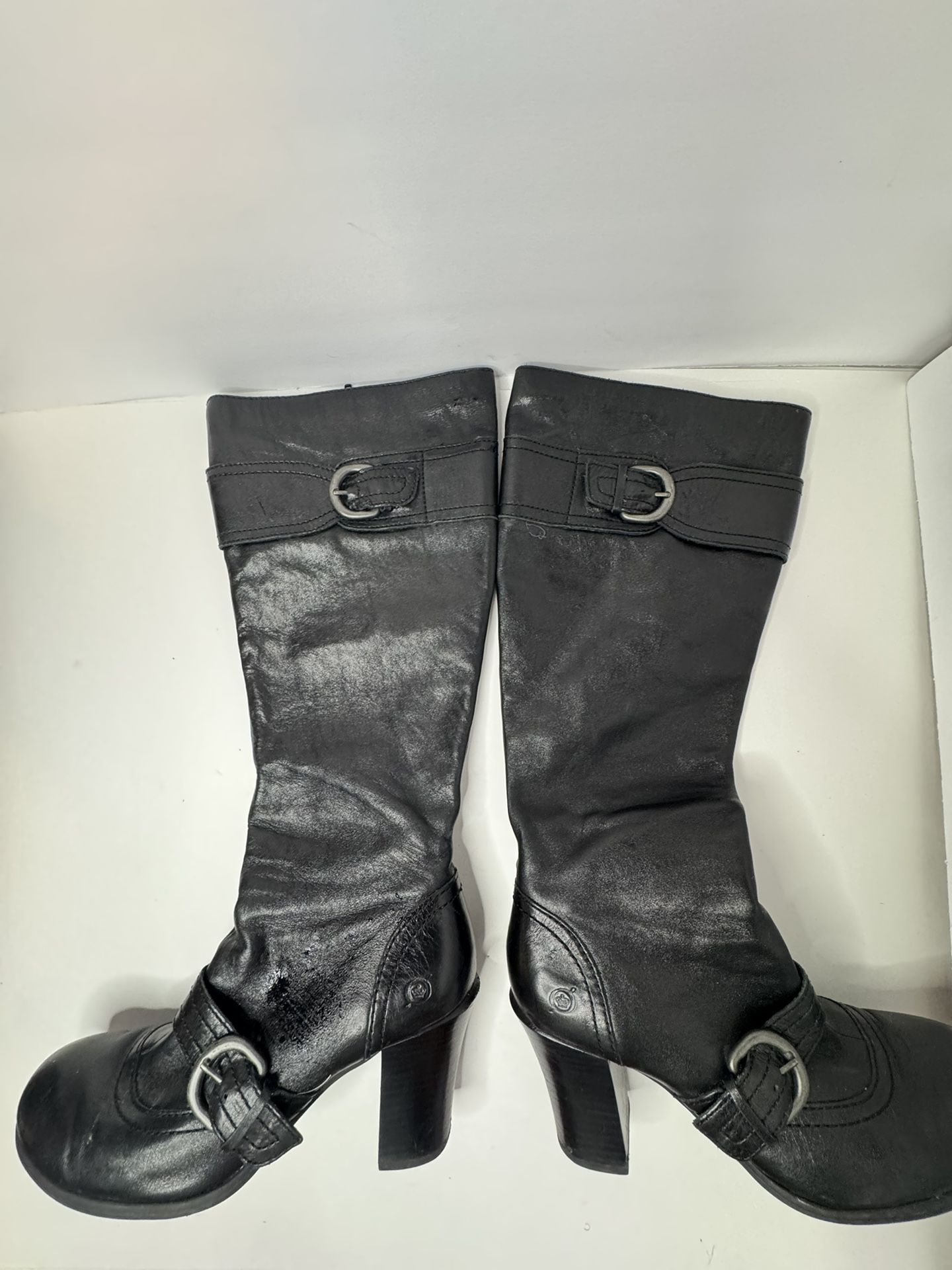 Born Black Leather Side Zippper Boots Size 8.5