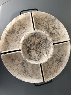 Hazel Atlas Mid Century Spaghetti String Glass Lazy Susan Serving Dish