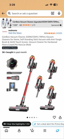 Cordless Vacuum Cleaner, 650W/55KPa 70Mins Vacuum Cleaners for Home, Self-Standing Stick Vacuum with Anti-Tangle Brush & OLED Touch Screen, Vacuum Cle