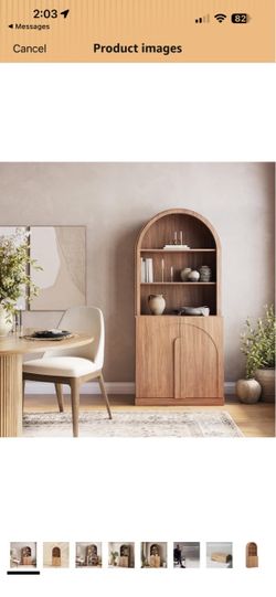 BELLEZE Arched Bookshelf with Storage, 71" Tall Wood Curio Display Cabinet with Adjustable Shelf