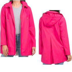 Kate Spade Hooded Trench Rain Coat Pink Long Sleeve Outdoor Women's Size S NWOT