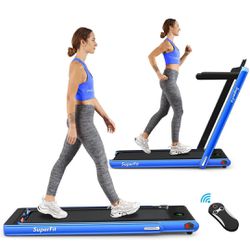 2.25HP 2 in 1 Folding Treadmill W/Bluetooth Speaker Remote Control Home Gym- Silver/ Blue/ Red