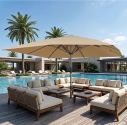 PURPLE LEAF Patio Market Umbrella Extra Large 16' x 16' hotel, Beige Oversized Shade Coverage, 3.1" Heavy Duty Pole, Smooth Lift, Premium 240GSM Fabri
