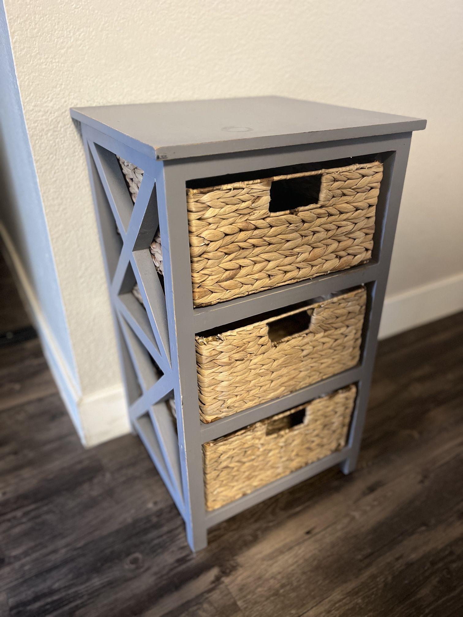 3-Drawer Woven Basket Storage Cabinet