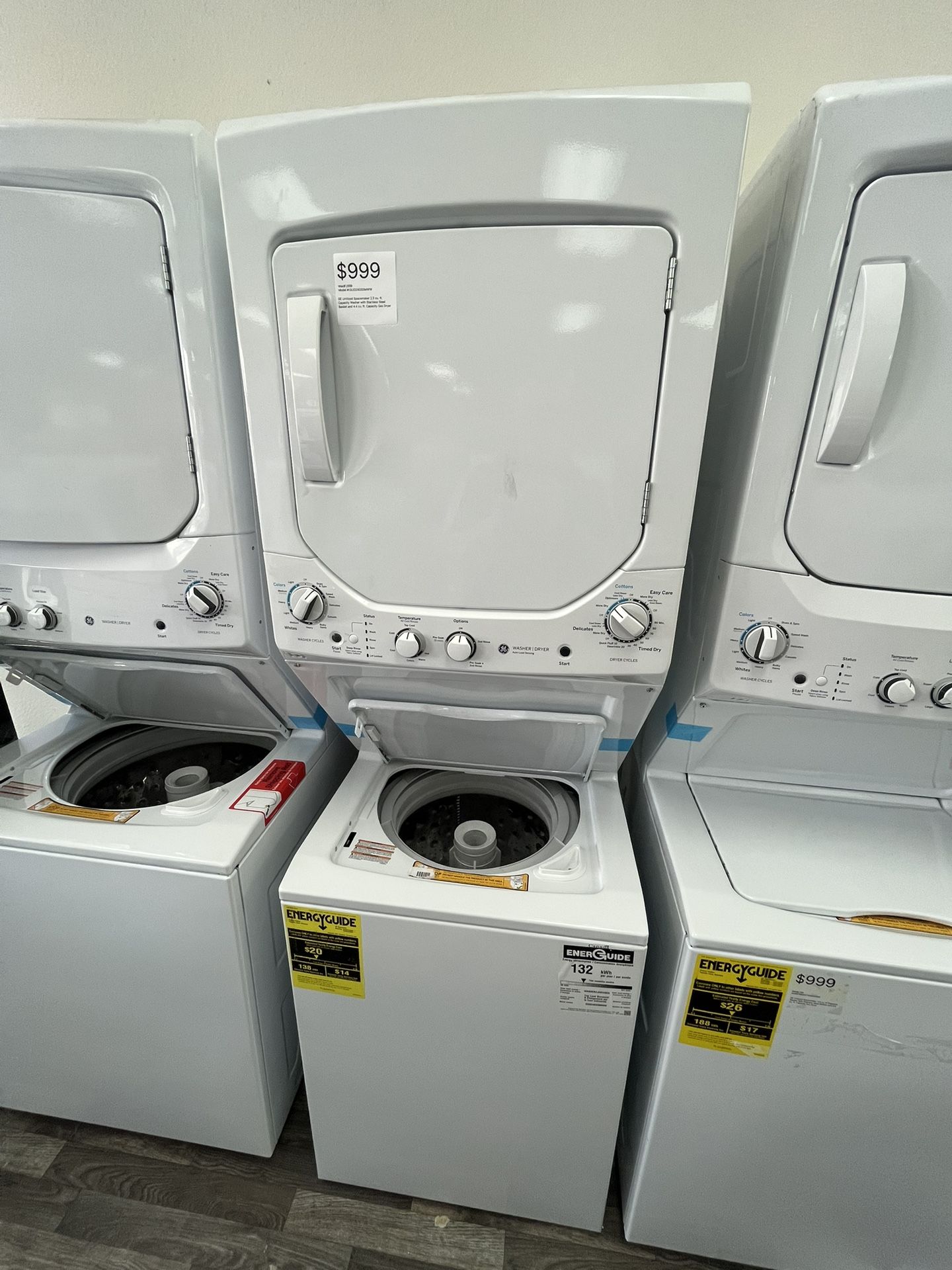 $999 GE Unitized 2.3 Cu Ft Washer / 4.4 Cu Ft Gas Dryer Spacemaker Laundry Tower