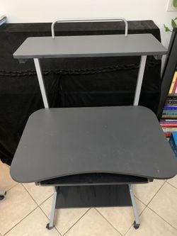Black Fuselier Metal Base Computer Desk with Hutch and Wheels