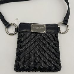 Michael Kors Woven Leather Belt Bag  Black