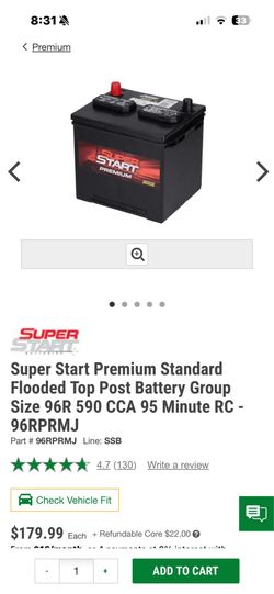 Super Start Premium Standard Flooded Top Post Battery Group Size 96R 590 CCA 95 Minute RC - 96RPRMJ