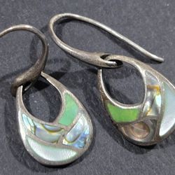 Silver Earrings With Mother Of Pearl And Abalone Shell