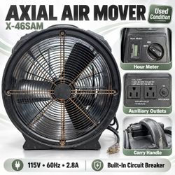 X-46SAM Axial Air Mover Fan, Black, with Hour Meter and Outlets
