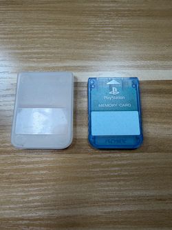 Sony PlayStation 1 PS1 Memory Card SCPH-1020 Blue w/ Clear Protective Case