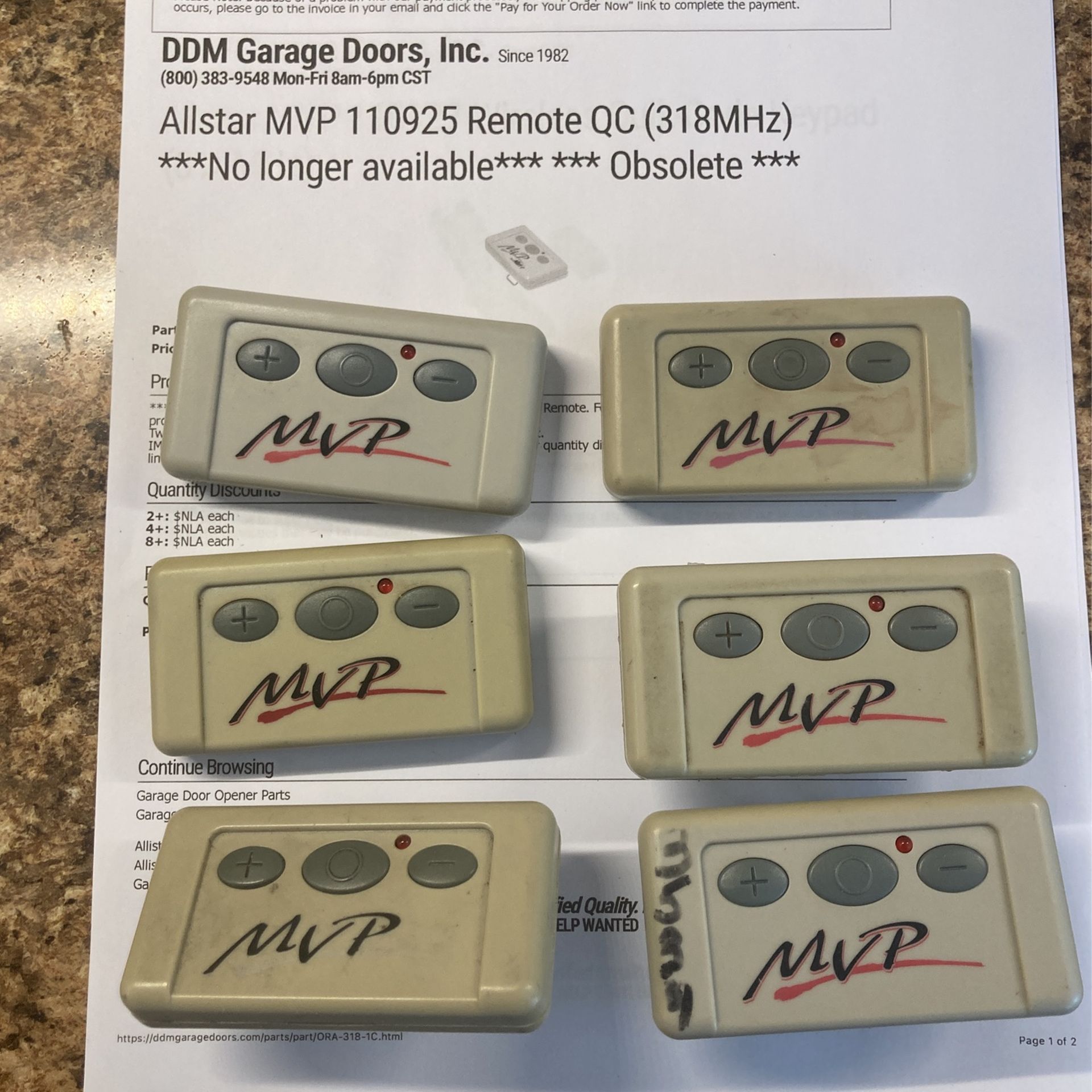 All star MVP 110925 Rmote Garage Door Opener