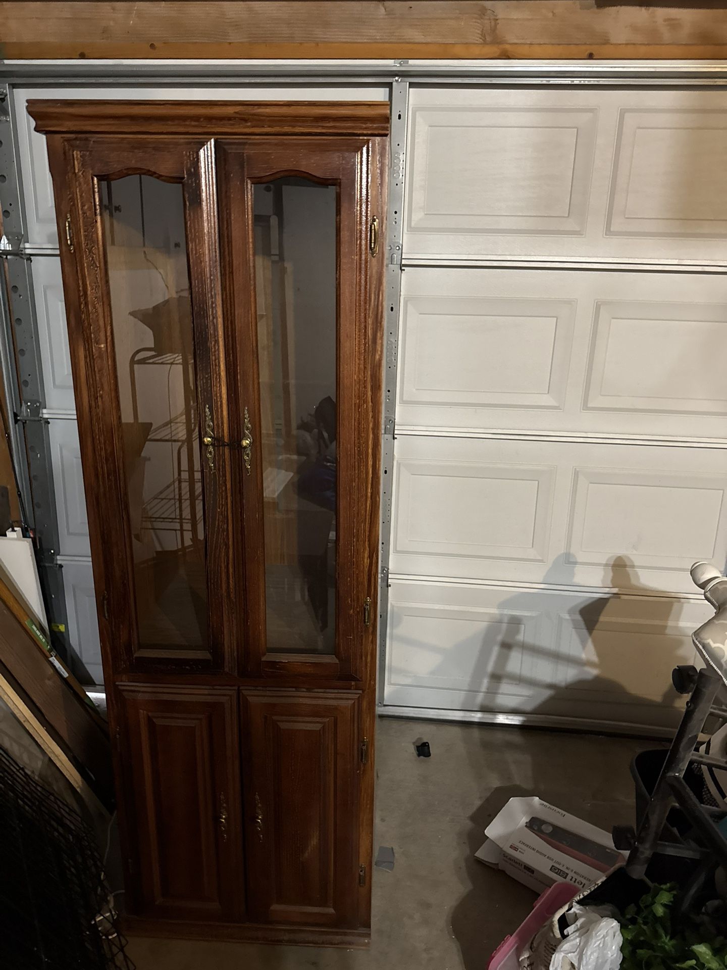 Vintage Solid Wood China Cabinet with Glass Display Doors