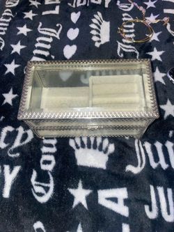 Mirrored Glass & Metal Jewelry Box, Lined, Ring Roll, Silver/Clear Rectangle