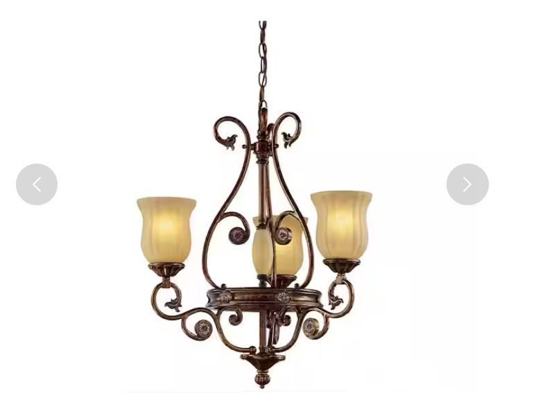 Freemont Collection 3-Light Hanging Antique Bronze Chandelier with Glass Shades NEW