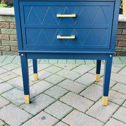 Modern Navy Blue Nightstand / Side Table with Gold Accents – Stylish & Functional
