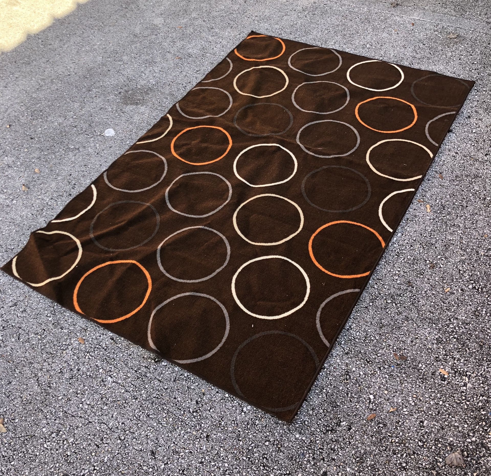 82” x 52” Area Rug - Modern Circles Earth Tones Brown Orange Tan Grey