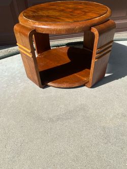 DIY art deco round two tier waterfall end table