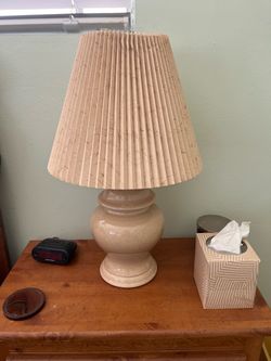 Beige Ceramic Table Lamp with Pleated Shade