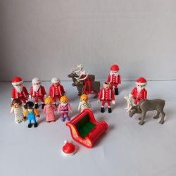 Vintage Playmobil / Galoob Toy Christmas Santa Playset Figures Reindeer