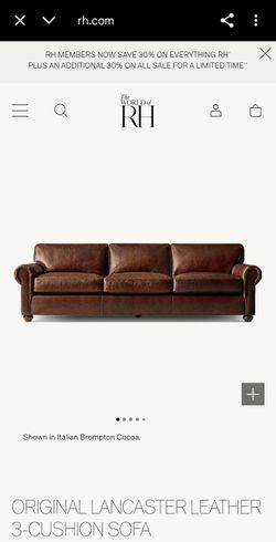 Restoration Hardware 
Original Lancaster Leather 3-Cushion Sofa 