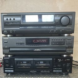 3 Units - Technics Receiver,  Disc CD Changer, & Sony Dual Cassette Deck Tape