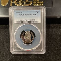 1999 S Gem Proof Jefferson Nickel Graded At PR69 With A Deep Cameo A-11