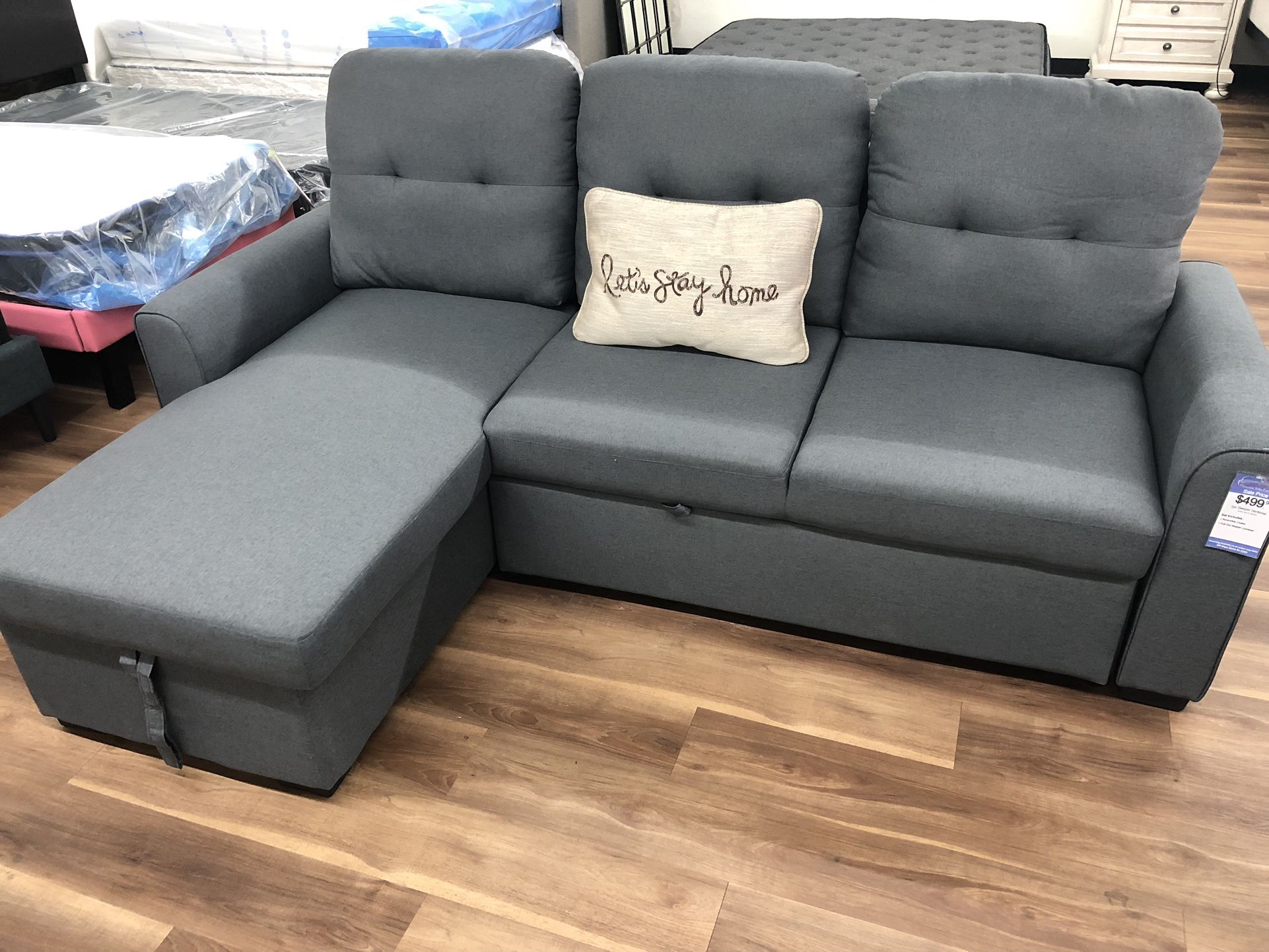 New Gray Sectional With Pull Out Sofa Bed Couch