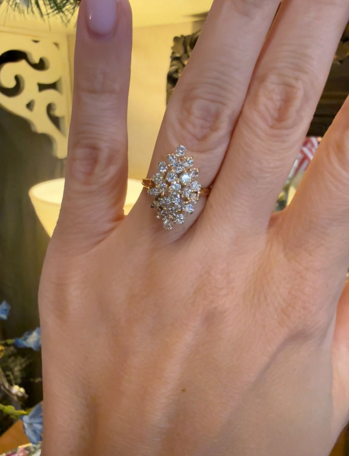 14K Gold Natural Diamonds Estate Cocktail Ring