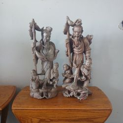 2 Wooden  Carved Oriental Figures