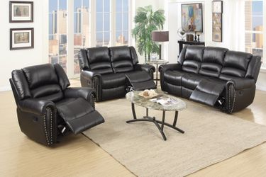 Black Leather Dual Recline Sofa & Love seat (NO CREDIT CHECK FINANCING)