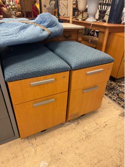 Pair of filing Cabinets with top seat cushions