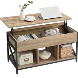 Lift Top Coffee Table, Lift Coffee Table with Storage Shelf, Hidden Compartments and Lifting Top, for Living Room, Office, 19.7 x 39.4 x (19.3-24.4) I