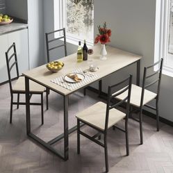 Minor Chipped New Assembled 5-Piece Rectangular Kitchen Table Set, Industrial Dining Table and Chair