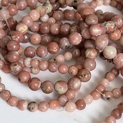 Rhodonite Natural Round Beads, 5 Strings, Natural Stones, 5mm, 7mm Bead Size, Free Beads With Purchase 