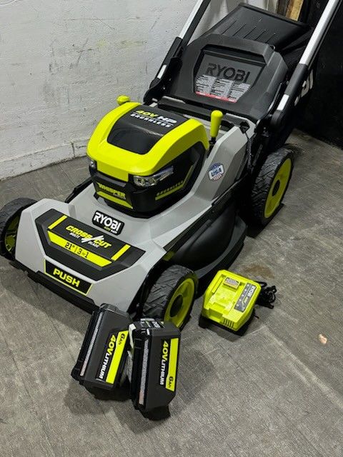 Riobi 40V HP Brushless 21" Whisper Series Cordless Walk-Behind Multi-Blade Push Lawn Mower - (2) 6.0 Ah Batteries & Charger

