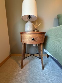 Round Wood Nightstand with Drawer