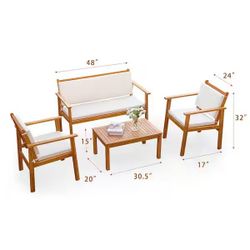 Chillrest 4-Piece Acacia Wood Patio Conversation Set with Cream Cushion brand new in box $200  Warehouse Clearance Sale   🔥First Come, First Served🔥