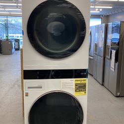 27 in. White WashTower Laundry Center with 4.5 cu. ft. Front Load Washer and 7.4 cu. ft. Electric Dryer