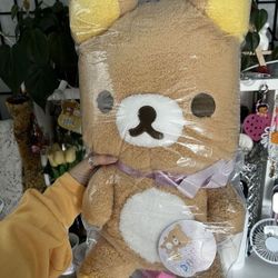 new xl san-x sanrio kawaii fluffy rilakkuma with big ribbon plushie from japan