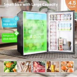 TECCPO Compact Refrigerator, 4.5 Cu.Ft Mini Fridge with LED Light, Energy Star, Adjustable Thermostat Control, Reversible Door, Super Quiet for Bedroo