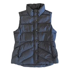 J Crew Women’s Black Fleece Lined Down Puffer Vest Size Medium Full Zip Buttons